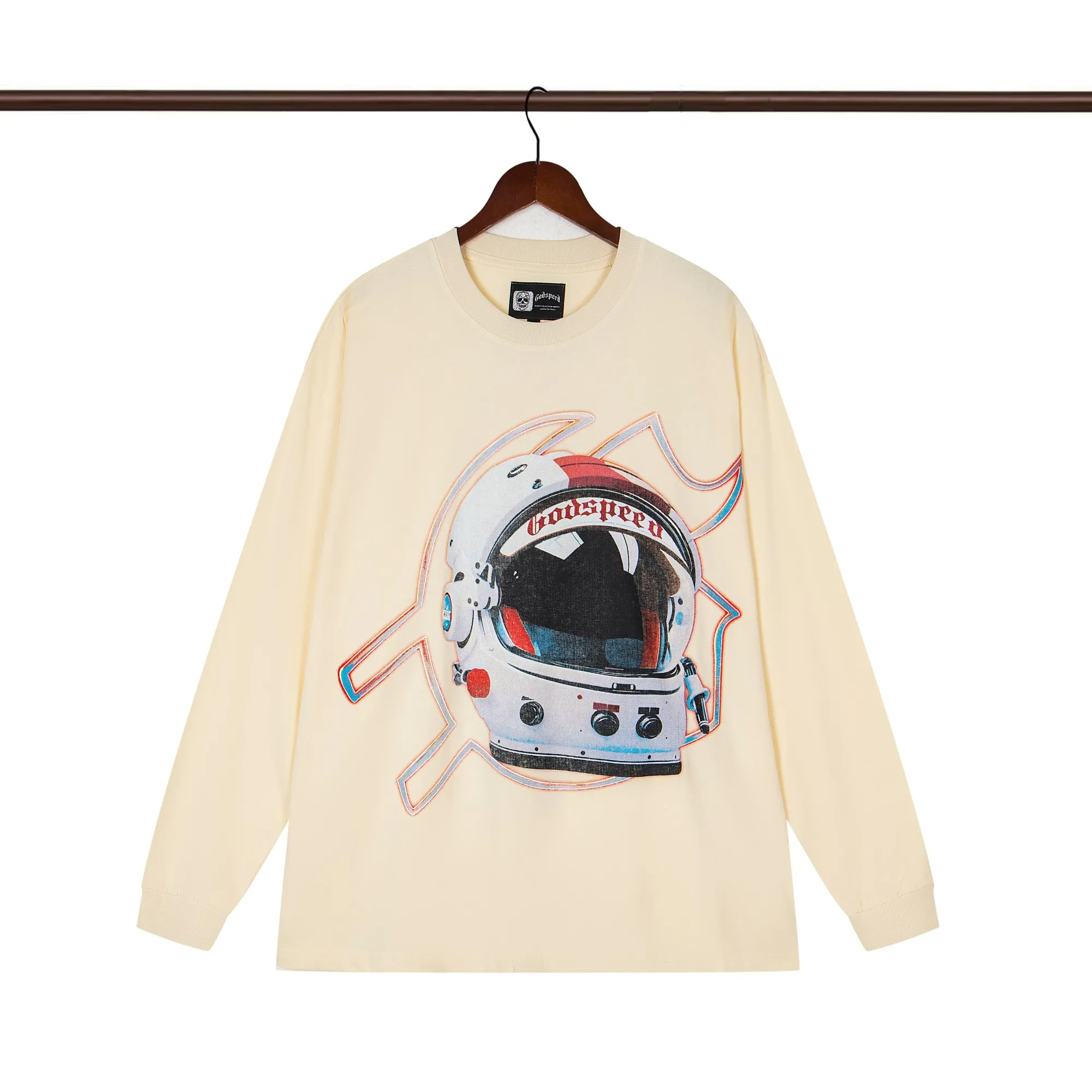 Style number G104 Washed black P156 Apricot P136 Godspeed 25SS retro washed distressed long-sleeved T-shirt Loose fit Washed black Apricot S-XL