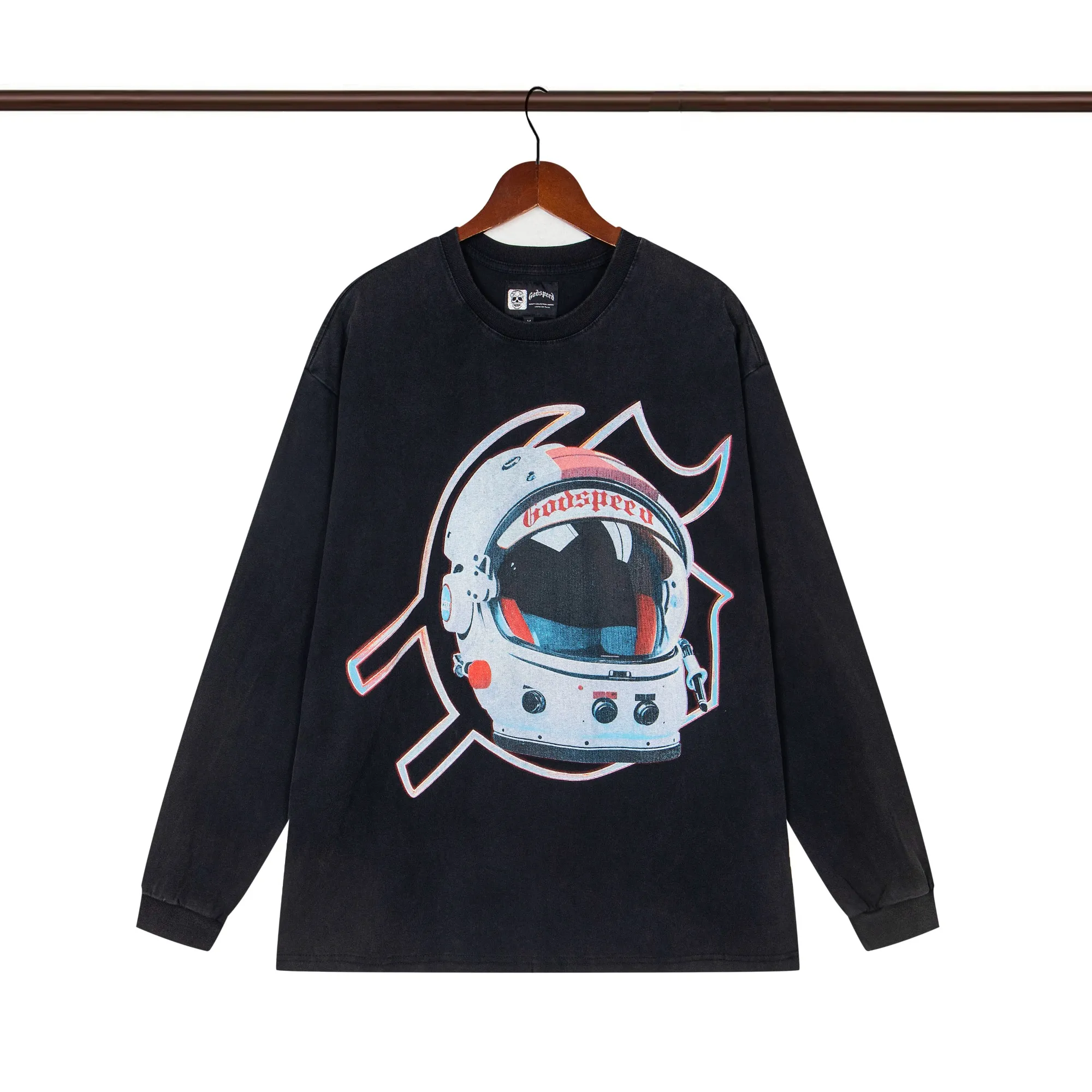 Style number G104 Washed black P156 Apricot P136 Godspeed 25SS retro washed distressed long-sleeved T-shirt Loose fit Washed black Apricot S-XL