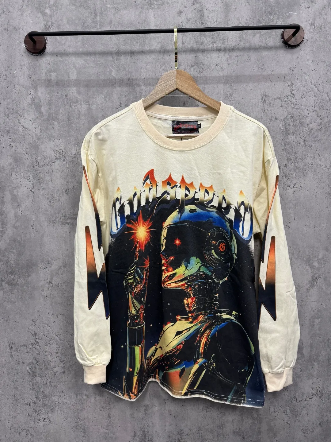 G55# GodSpeed ​​white ink direct spray wash long sleeve S-XL size apricot P146