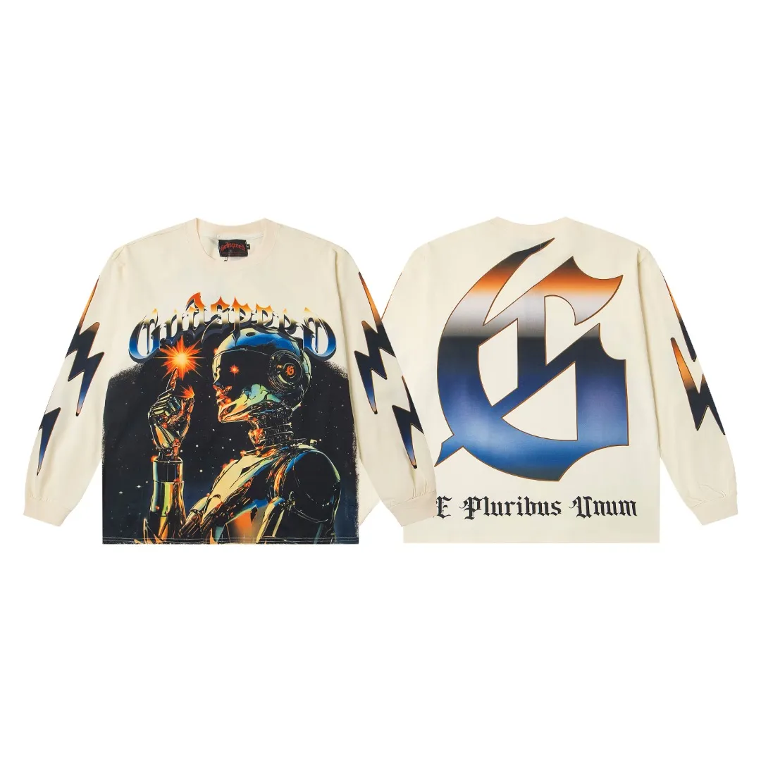 G55# GodSpeed ​​white ink direct spray wash long sleeve S-XL size apricot P146