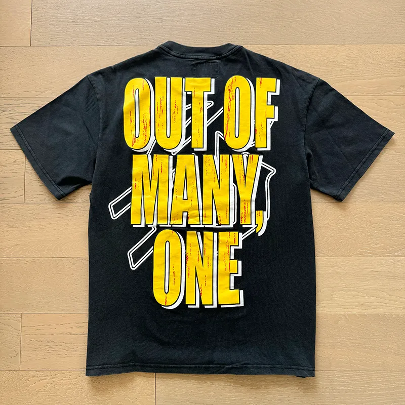 1000# P126 Washed Black Real Shot Godspeed American Fashion Rock Street Retro Washed Distressed Printed Pure Cotton Short Sleeves Fabric: 250g 32 Count Fine Cotton Double Yarn Pure Cotton Color: Washed Black Size: S M L XL