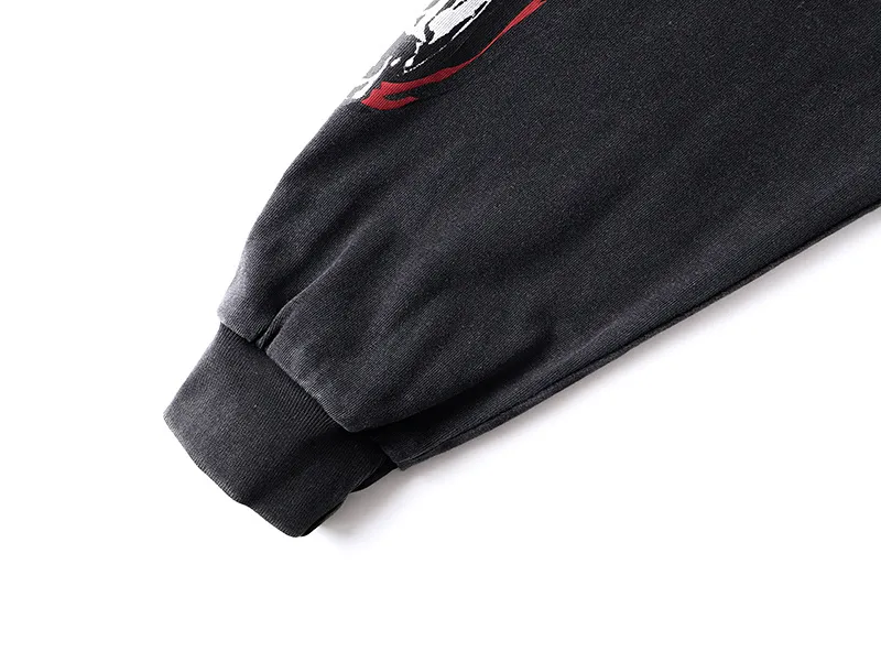 1175# P160 Washed Black Real Shot Godspeed Beauty Street Retro Washed and Distressed Pure Cotton Long T Fabric: 270g 32 Count Fine Cotton Double Yarn Pure Cotton Color: Washed Black Size: S M L XL