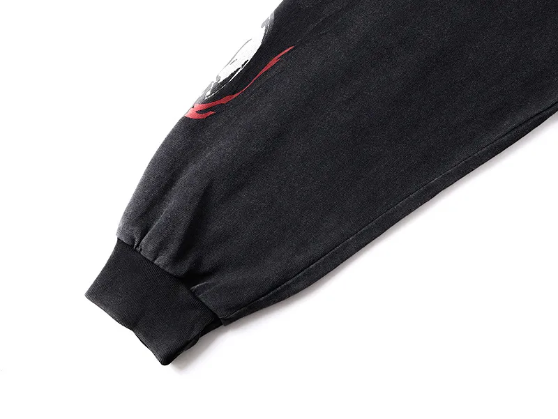 1175# P160 Washed Black Real Shot Godspeed Beauty Street Retro Washed and Distressed Pure Cotton Long T Fabric: 270g 32 Count Fine Cotton Double Yarn Pure Cotton Color: Washed Black Size: S M L XL