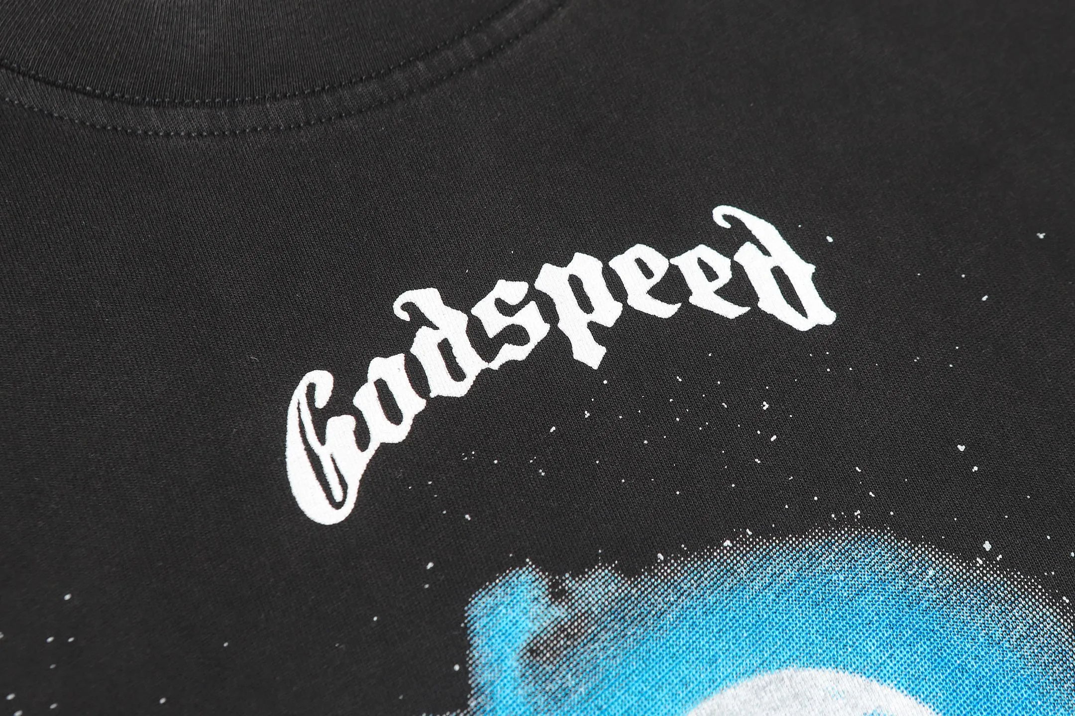 6076# washed black | P116 Godspeed cross-border American rock and roll street washed retro style short-sleeved T (craft printing) fabric (fabric): 32 count combed double yarn 250 grams weight code number (size): S-M-L-XL color (colour): washed black