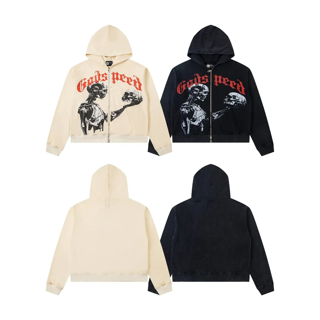 G06# GodSpeed ​​white ink direct spray sweatshirt Size S-XL Wash black P236 Apricot P226