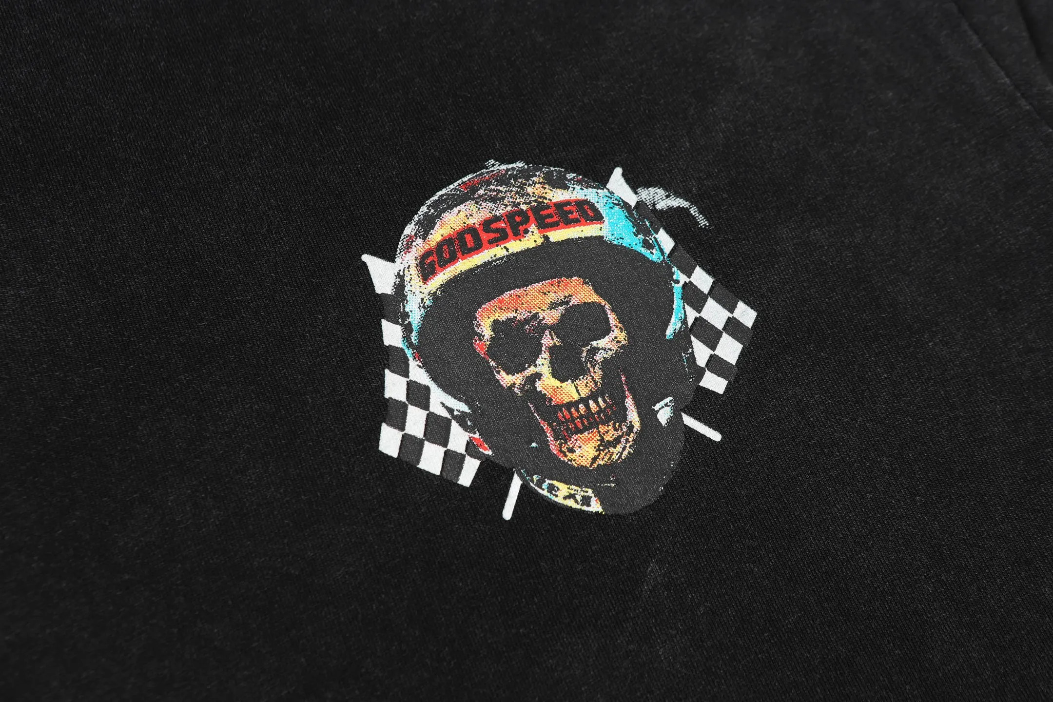 6063#washed black｜P116 Godspeed cross-border American rock and roll street washed retro style short-sleeved T (craft printing) fabric (fabric): 32 count combed double yarn 250g weight code number (size): S-M-L-XL color (colour): washed black