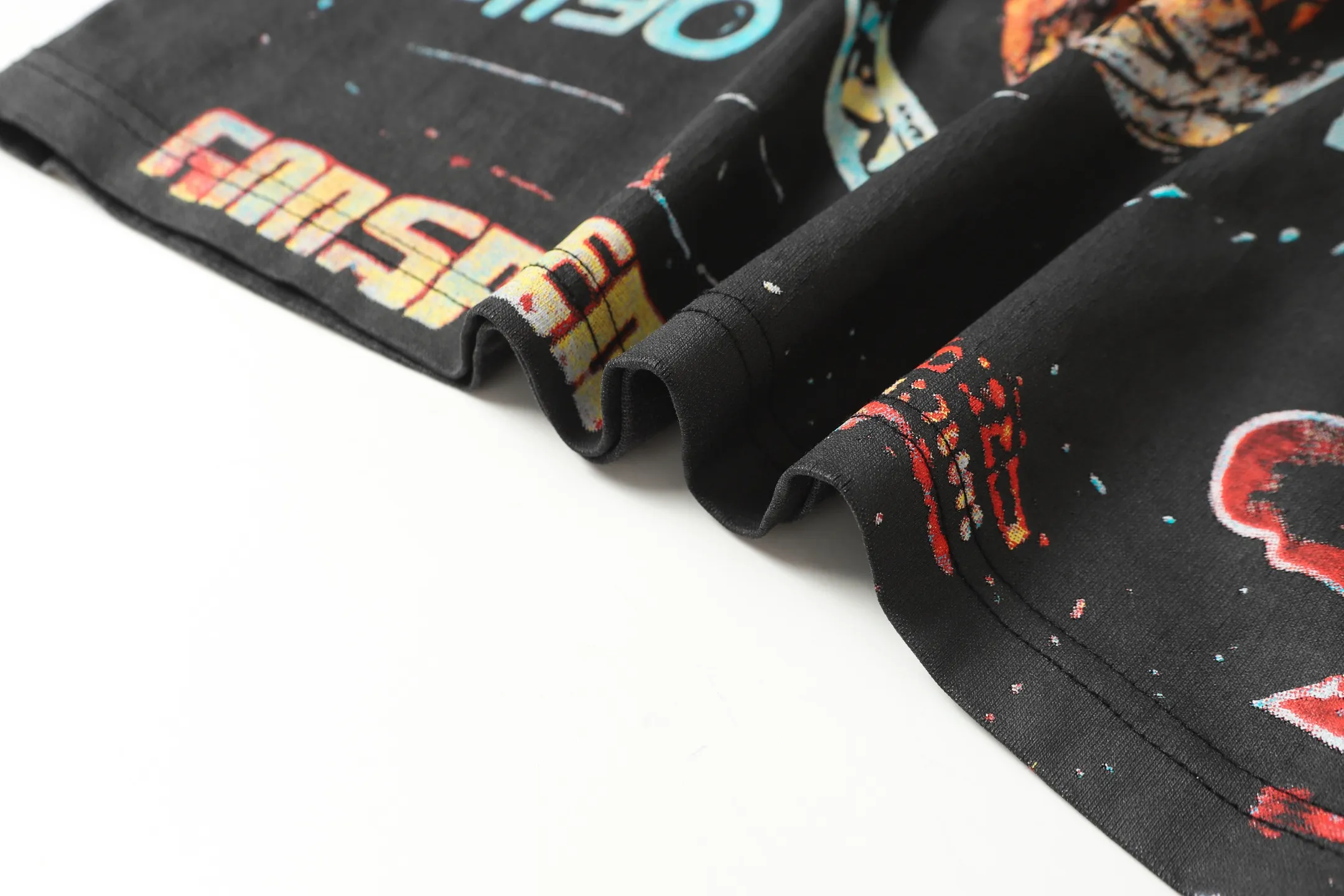 6063#washed black｜P116 Godspeed cross-border American rock and roll street washed retro style short-sleeved T (craft printing) fabric (fabric): 32 count combed double yarn 250g weight code number (size): S-M-L-XL color (colour): washed black