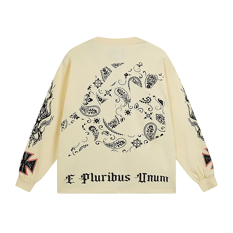 3107# P140 Real shot of Godspeed American fashion rock street pure cotton loose bottoming long-sleeved T-shirt long T-shirt Fabric: 270g 32-count fine cotton double yarn pure cotton Color: off-white apricot Code number: S M L XL