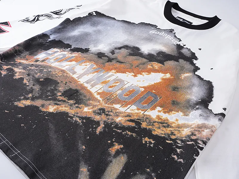 3107# P140 Real shot of Godspeed American fashion rock street pure cotton loose bottoming long-sleeved T-shirt long T-shirt Fabric: 270g 32-count fine cotton double yarn pure cotton Color: off-white apricot Code number: S M L XL