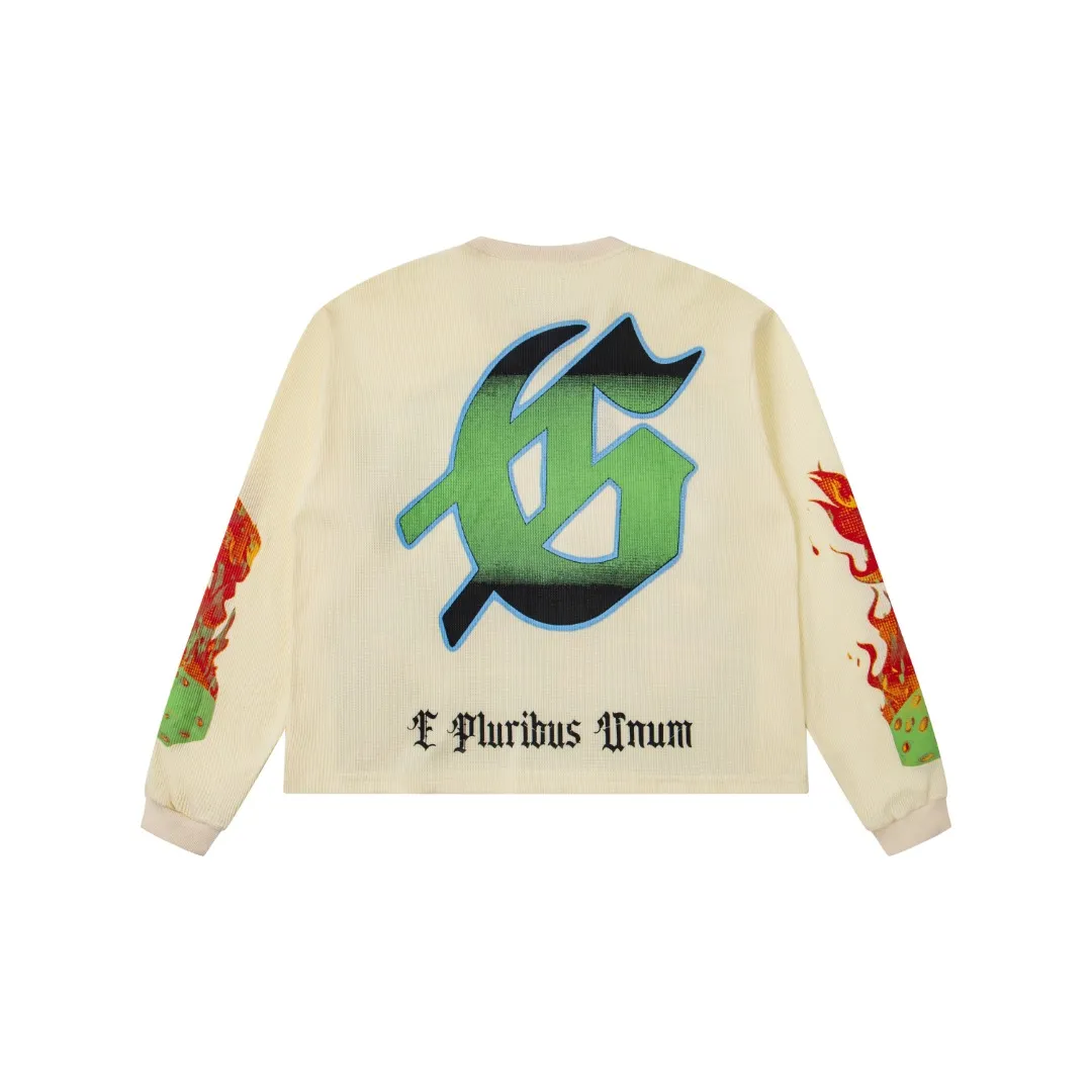 G17# GodSpeed ​​white ink direct spray long-sleeved waffle S-XL washed black P186 apricot P176