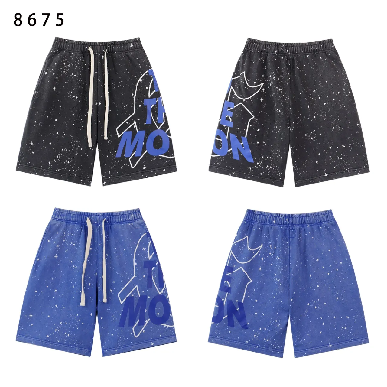 💰150 Style number: BR 8675 Fabric: 380g washed, real shot, beautiful and fashionable Godspeed printed high quality double yarn casual fashion brand washed distressed shorts Color; washed black, washed blue, code number: S M L XL