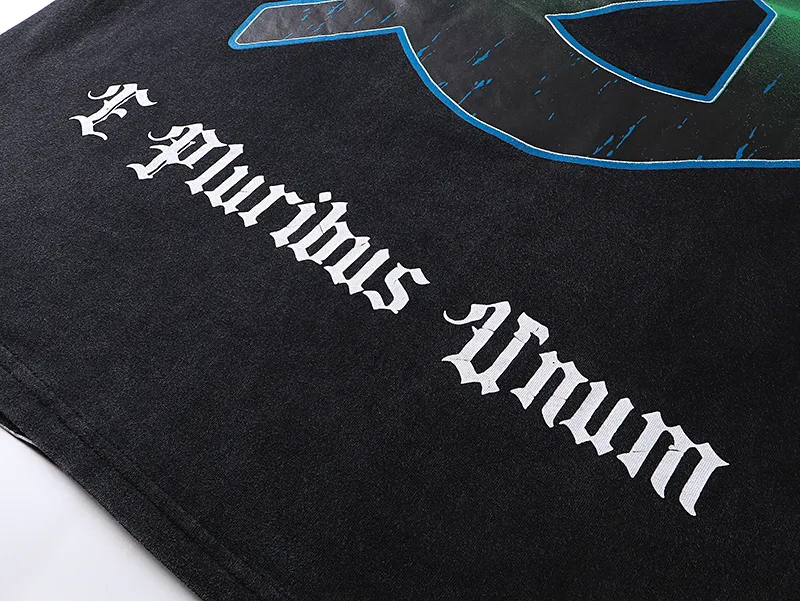1099# P160 Washed Black Real Shot Godspeed American Fashion Rock Street Retro Washed Distressed Printed Cotton Short Sleeves Fabric: 270g 32 Count Fine Cotton Double Yarn Pure Cotton Color: Washed Black Size: S M L XL