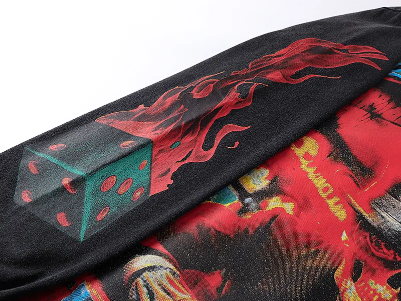 1099# P160 Washed Black Real Shot Godspeed American Fashion Rock Street Retro Washed Distressed Printed Cotton Short Sleeves Fabric: 270g 32 Count Fine Cotton Double Yarn Pure Cotton Color: Washed Black Size: S M L XL
