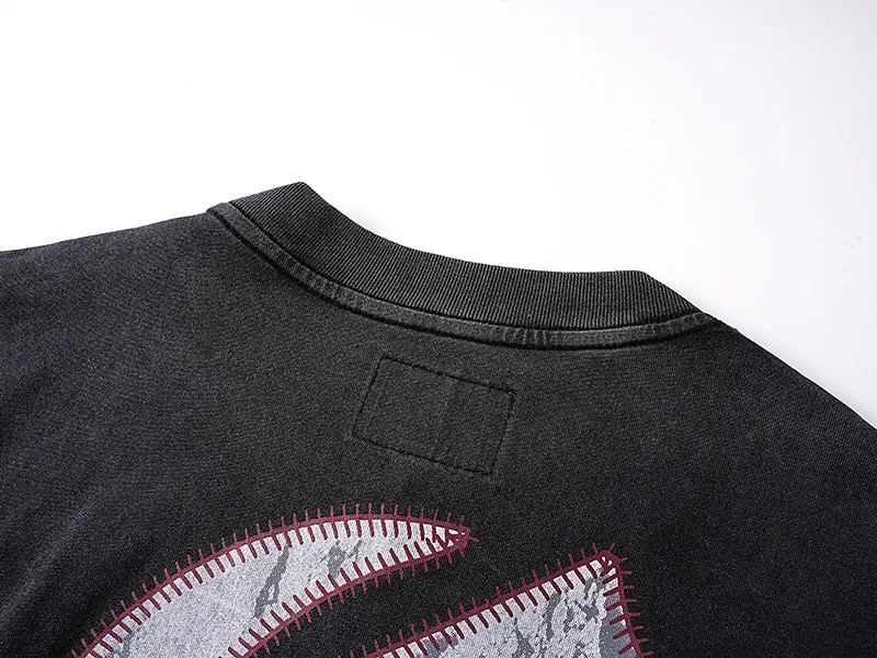 1159# P160 Washed Black Real Shot Godspeed Beauty Street Retro Washed and Distressed Pure Cotton Long T Fabric: 270g 32 Count Fine Cotton Double Yarn Pure Cotton Color: Washed Black Size: S M L XL