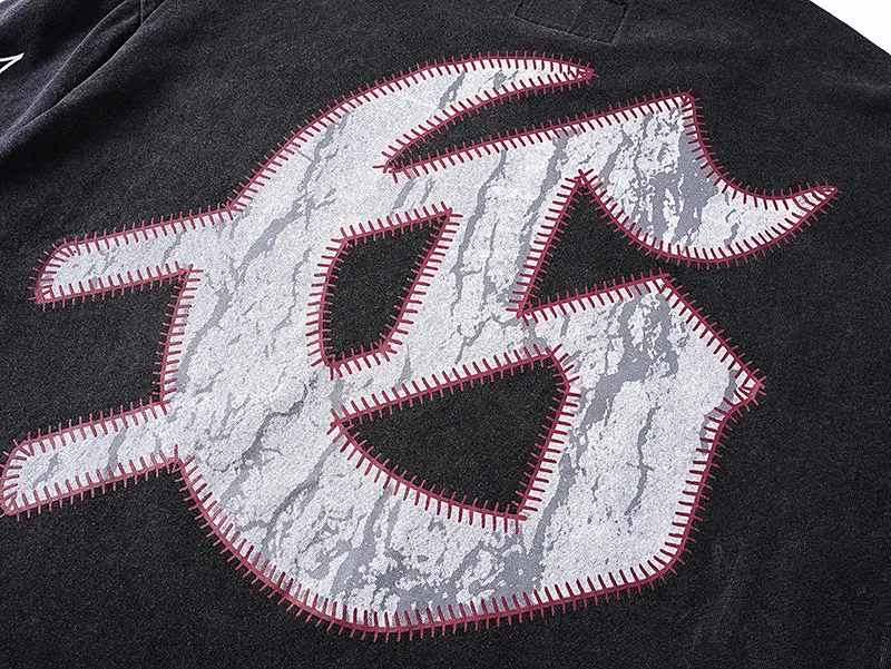 1159# P160 Washed Black Real Shot Godspeed Beauty Street Retro Washed and Distressed Pure Cotton Long T Fabric: 270g 32 Count Fine Cotton Double Yarn Pure Cotton Color: Washed Black Size: S M L XL