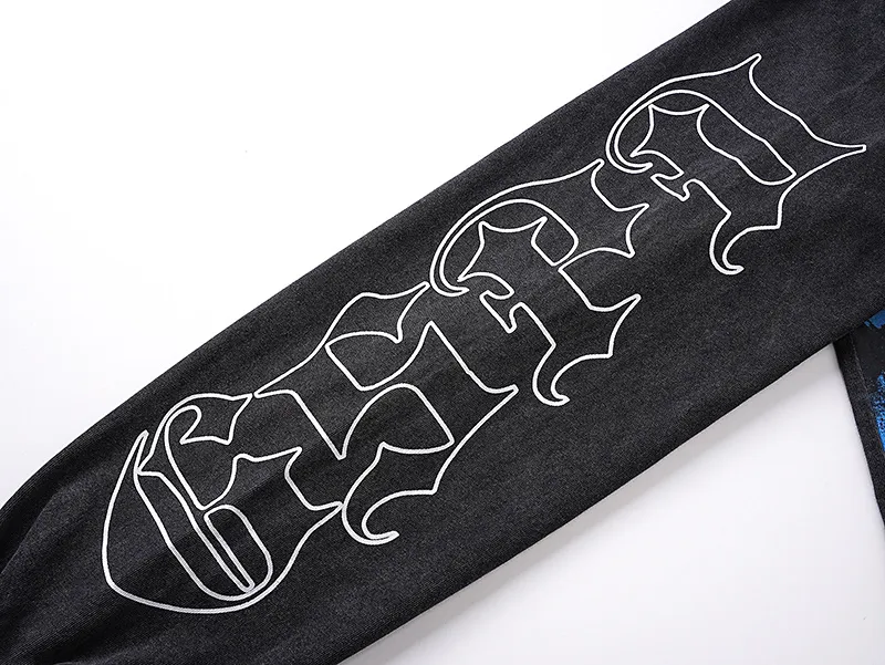 1159# P160 Washed Black Real Shot Godspeed Beauty Street Retro Washed and Distressed Pure Cotton Long T Fabric: 270g 32 Count Fine Cotton Double Yarn Pure Cotton Color: Washed Black Size: S M L XL
