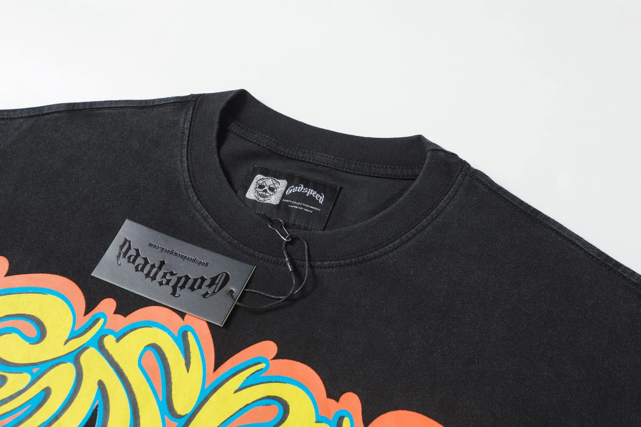 58💰6081#washed black ｜Godspeed cross-border American rock and roll street washed retro style short-sleeved T (craft print) fabric (fabric): 32 count combed double yarn 250g weight size (size): S-M-L-XL color (colour): washed black 👉 👉