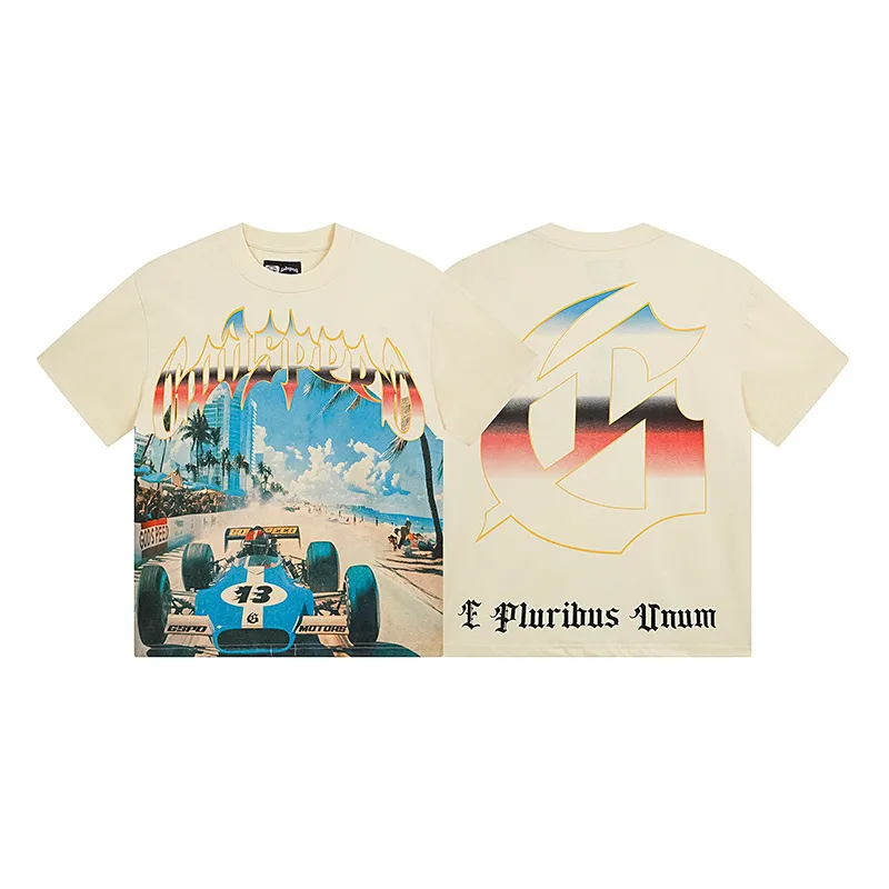 3110# P106 Real shot Godspeed American fashion rock street retro loose printed cotton short sleeves Fabric: 240g 32 count fine cotton double yarn pure cotton Color: apricot Size: S M L XL
