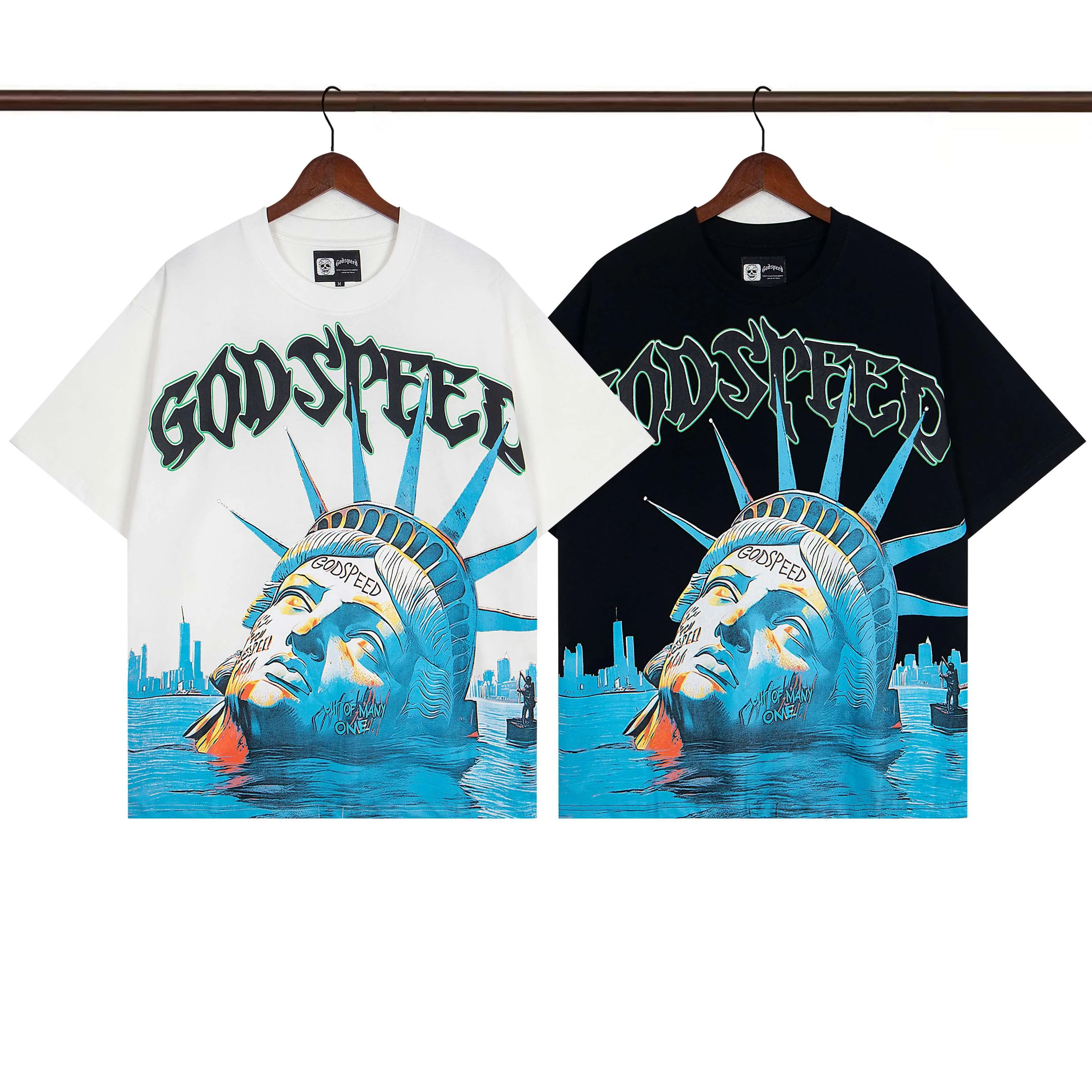 Style number G73 black white P110 Godspeed 25SS retro washed distressed short-sleeved T-shirt loose fit black white S-XL