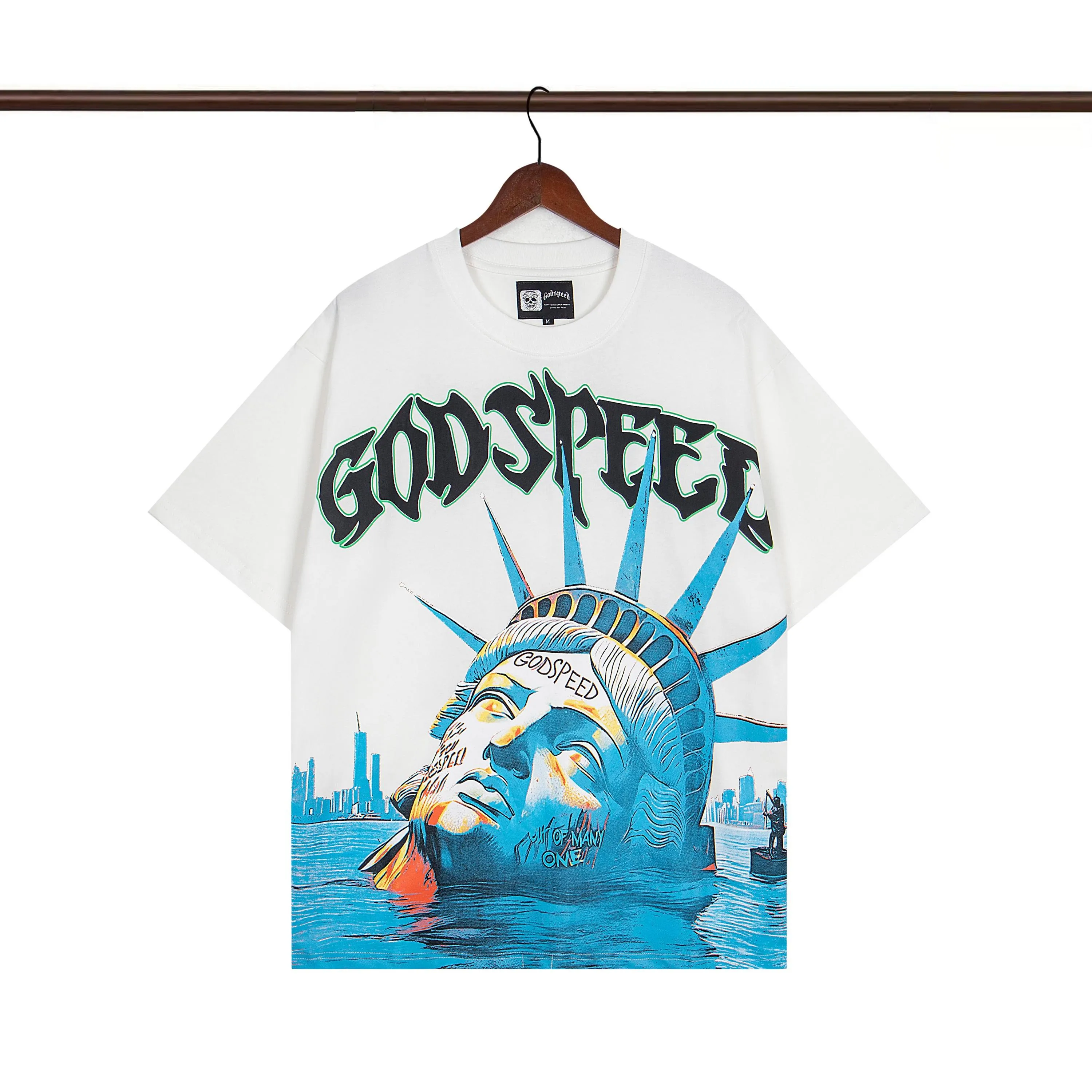 Style number G73 black white P110 Godspeed 25SS retro washed distressed short-sleeved T-shirt loose fit black white S-XL
