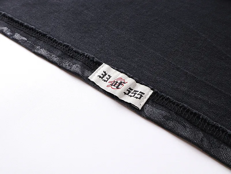 1065# P126 Washed Black Real Shot Godspeed American Fashion Rock Street Retro Washed Distressed Printed Cotton Short Sleeves Fabric: 250g 32 Count Fine Cotton Double Yarn Pure Cotton Color: Washed Black Size: S M L XL