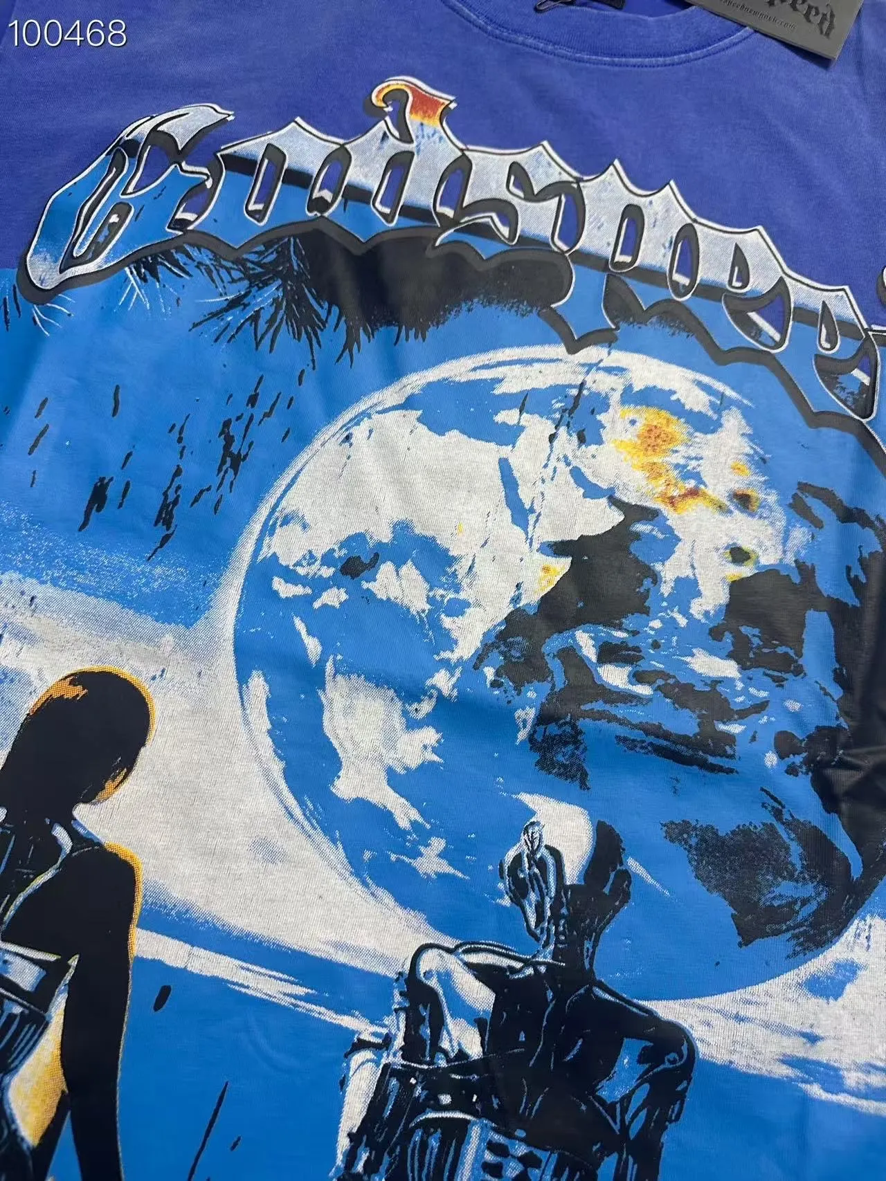 6015# Washed Klein Blue | P116 Godspeed cross-border American rock and roll street washed retro style short-sleeved T (craft print) Fabric (fabric): 32-count combed double yarn 250 grams weight Size (size): S-M-L-XL Color (colour): Washed Klein Blue