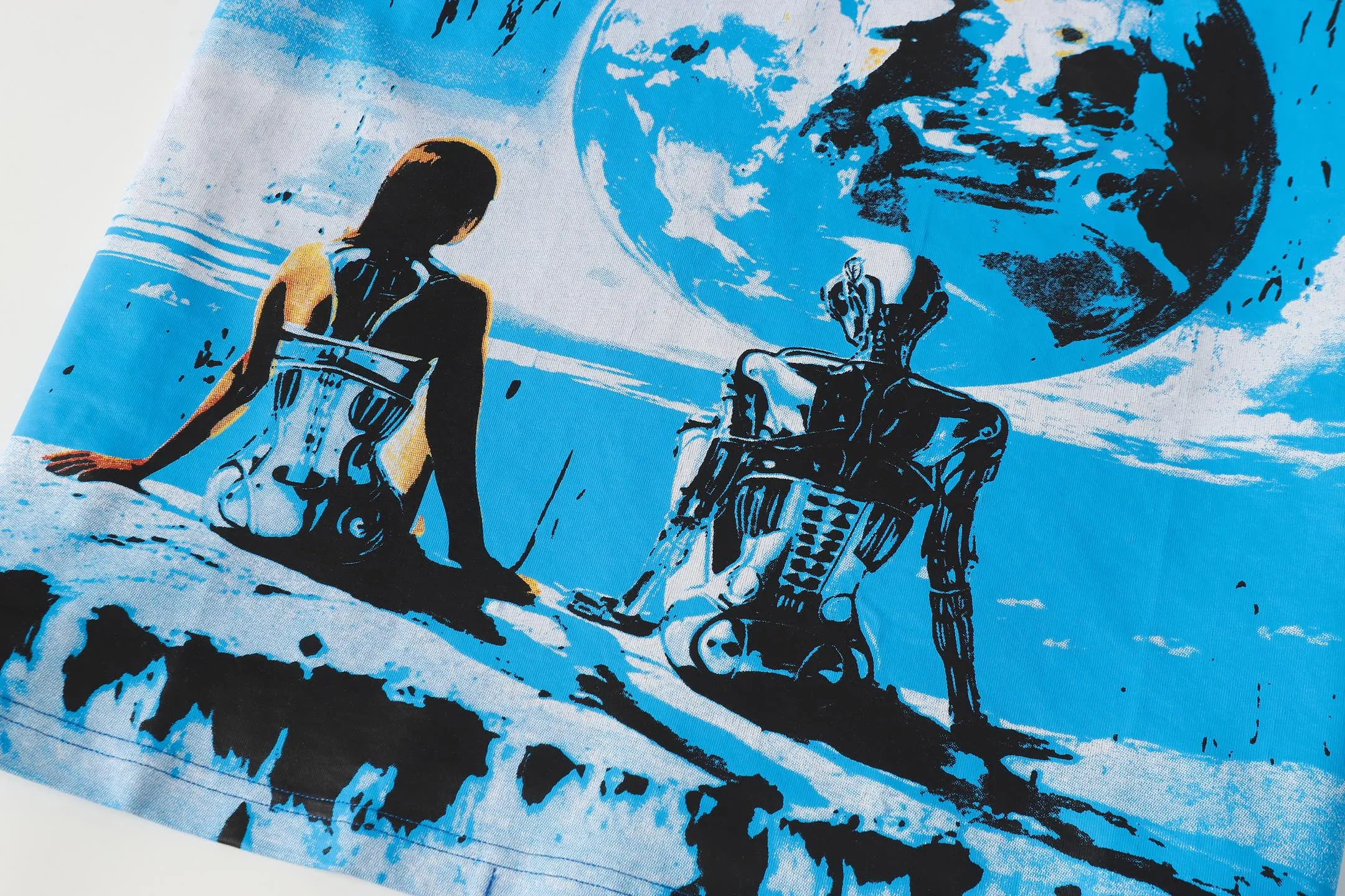 6015# Washed Klein Blue | P116 Godspeed cross-border American rock and roll street washed retro style short-sleeved T (craft print) Fabric (fabric): 32-count combed double yarn 250 grams weight Size (size): S-M-L-XL Color (colour): Washed Klein Blue