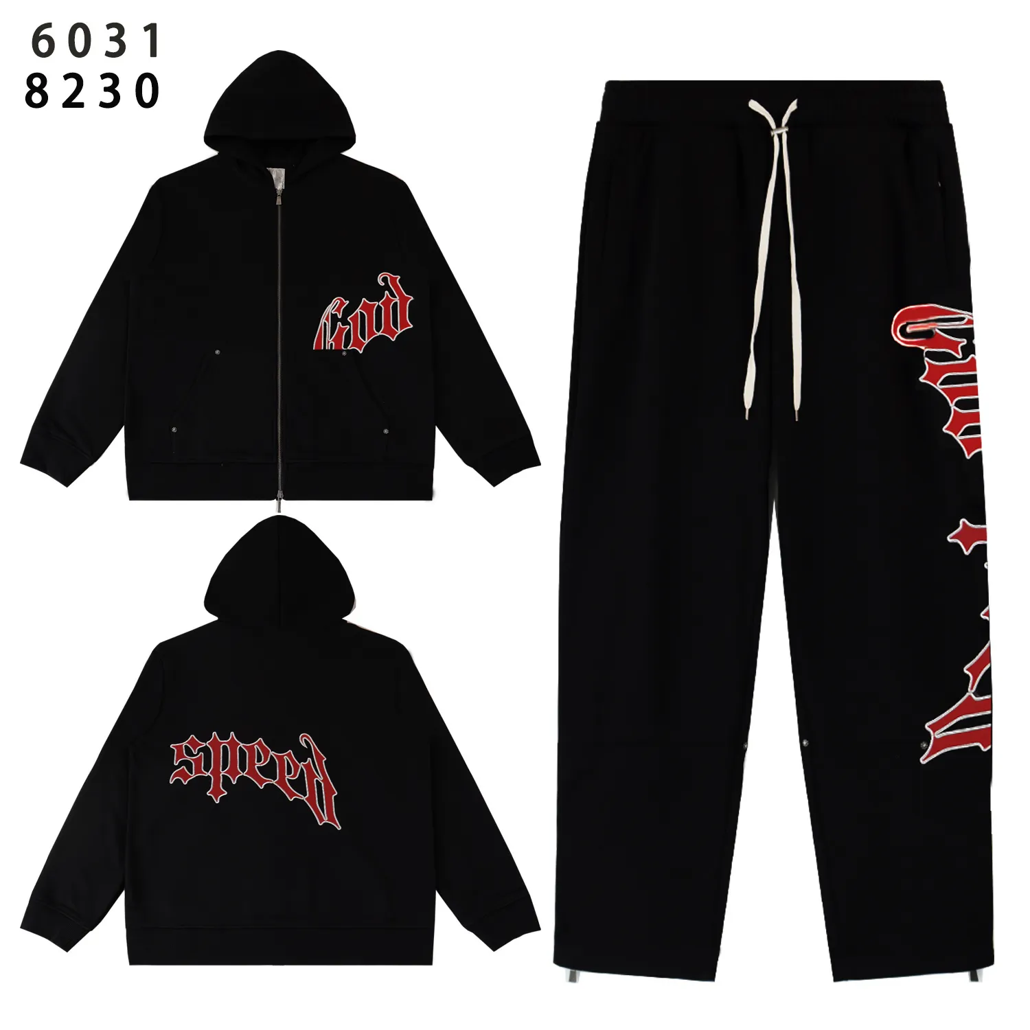 Jacket 108, trousers 108, real-shot high-level version of GODSPEED beauty trend. Simple letters, the European and American high street men's and women's cardigans hooded sweatshirts in 2025. Jackets and hoodies. Color: black, black, red, apricot, black apricot, colorful orchid, gray. Size: S M L Simple letters, European and American high street men's and women's zipper pants in 2025 Color: black black black red red apricot Size: S M L XL