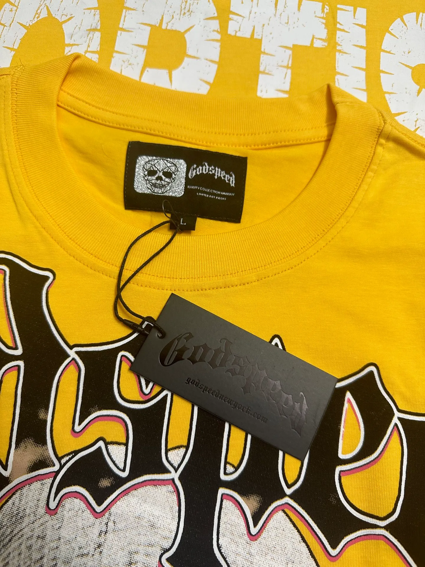 5129# golden yellow I P106 real stock (exclusive new style) Godspeed cross-border American rock and roll street washed retro style short-sleeved T (craft printing) fabric (fabric): 32 counts combed double yarn 240 grams weight code number (size): S-M-L-XL color (colour): golden yellow