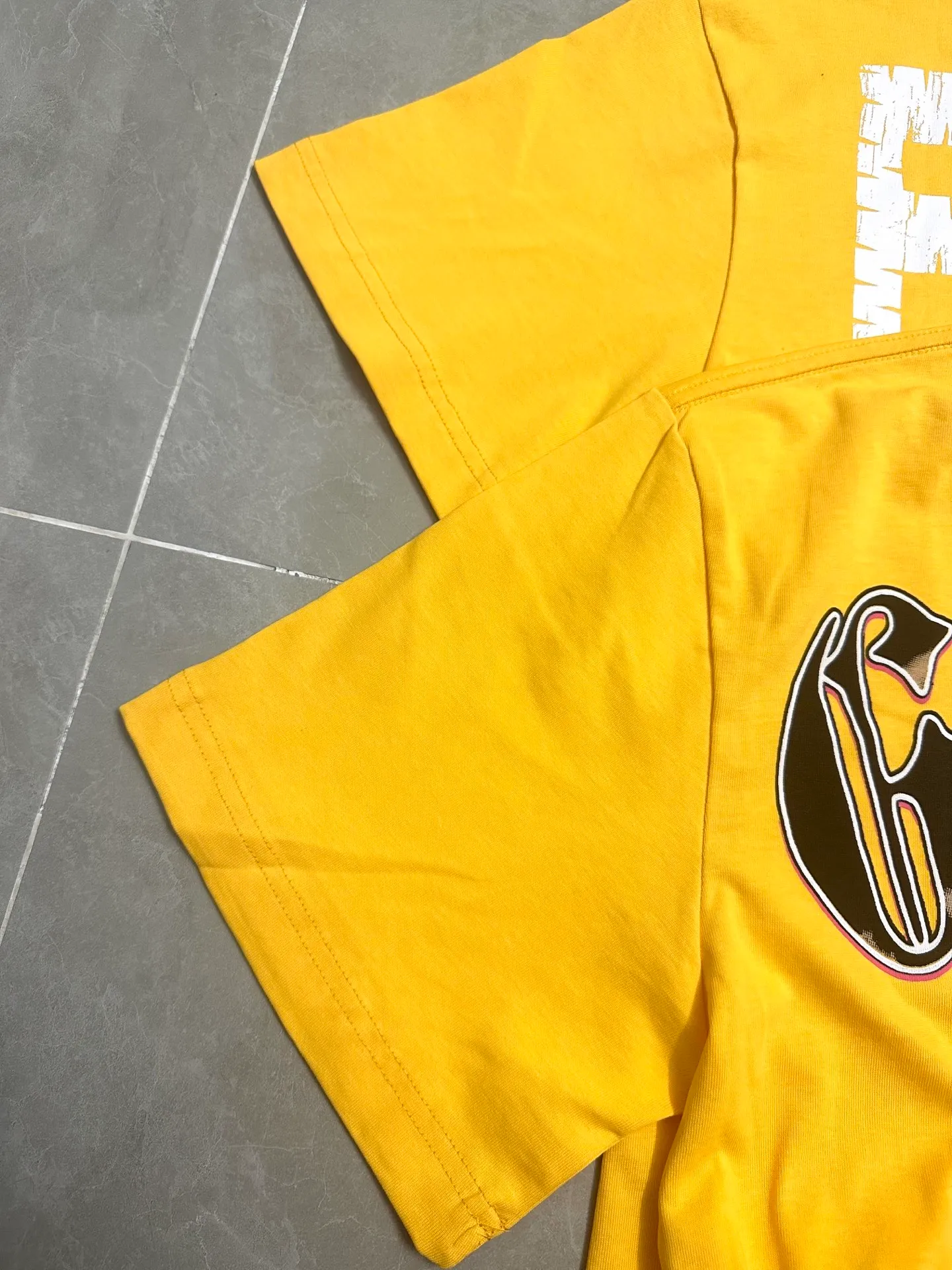 5129# golden yellow I P106 real stock (exclusive new style) Godspeed cross-border American rock and roll street washed retro style short-sleeved T (craft printing) fabric (fabric): 32 counts combed double yarn 240 grams weight code number (size): S-M-L-XL color (colour): golden yellow