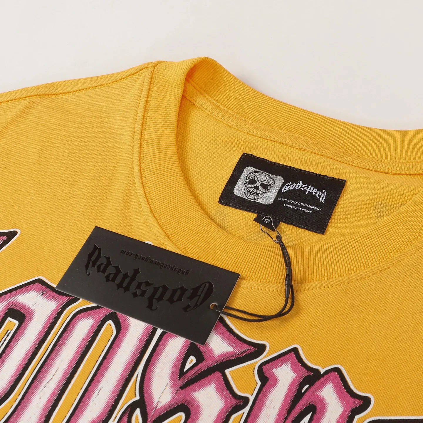 5129# golden yellow I P106 real stock (exclusive new style) Godspeed cross-border American rock and roll street washed retro style short-sleeved T (craft printing) fabric (fabric): 32 counts combed double yarn 240 grams weight code number (size): S-M-L-XL color (colour): golden yellow