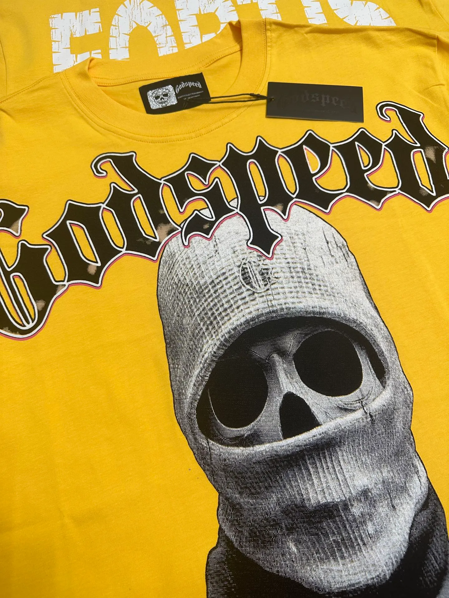 5129# golden yellow I P106 real stock (exclusive new style) Godspeed cross-border American rock and roll street washed retro style short-sleeved T (craft printing) fabric (fabric): 32 counts combed double yarn 240 grams weight code number (size): S-M-L-XL color (colour): golden yellow
