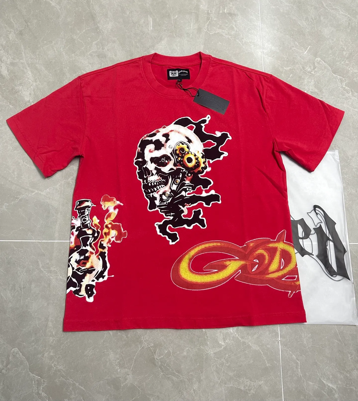 6315#washed red｜P116 Godspeed cross-border American rock and roll street washed retro style short-sleeved T (craft printing) fabric (fabric): 32 count combed double yarn 250g weight code number (size): S-M-L-XL color (colour): washed red