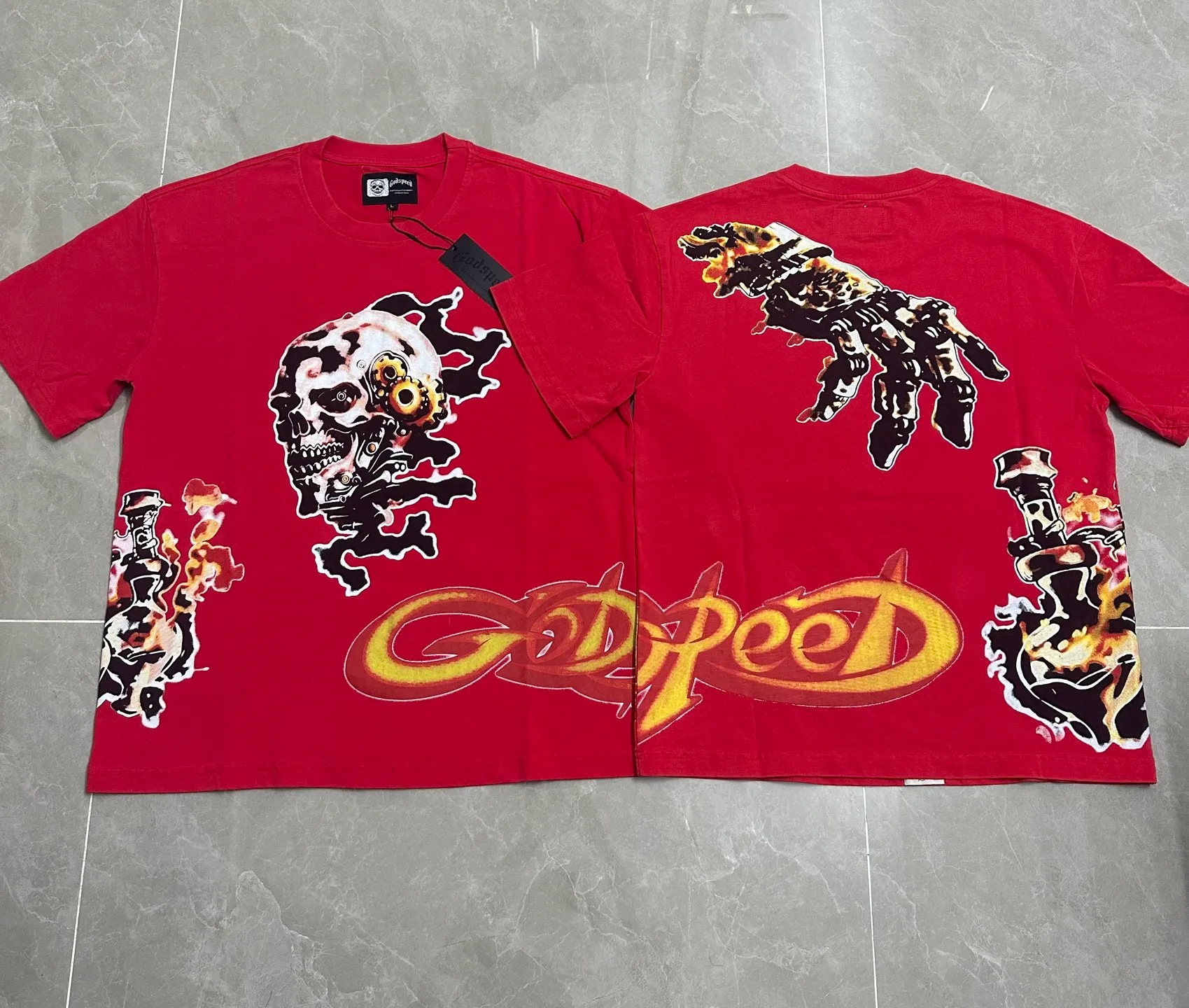 6315#washed red｜P116 Godspeed cross-border American rock and roll street washed retro style short-sleeved T (craft printing) fabric (fabric): 32 count combed double yarn 250g weight code number (size): S-M-L-XL color (colour): washed red