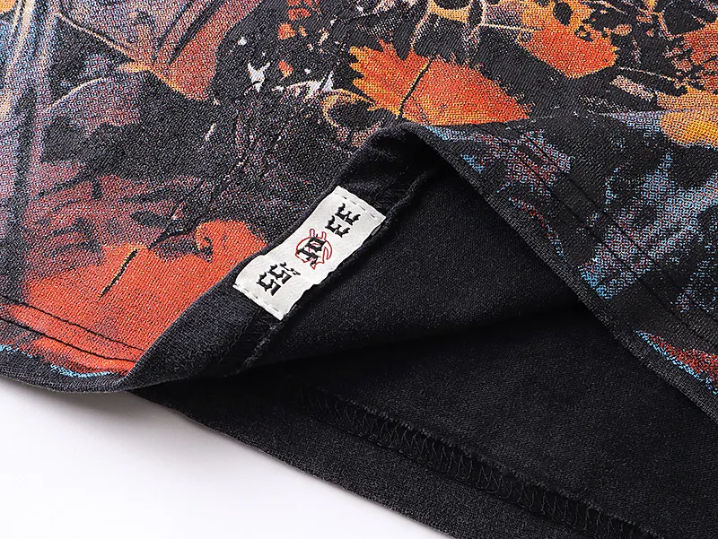 1063# P126 Washed black 1 Real shot of Godspeed American fashion rock street retro washed distressed printed cotton short sleeves Fabric: 250g 32 count fine cotton double yarn pure cotton Color: Washed black Size: S M L XL
