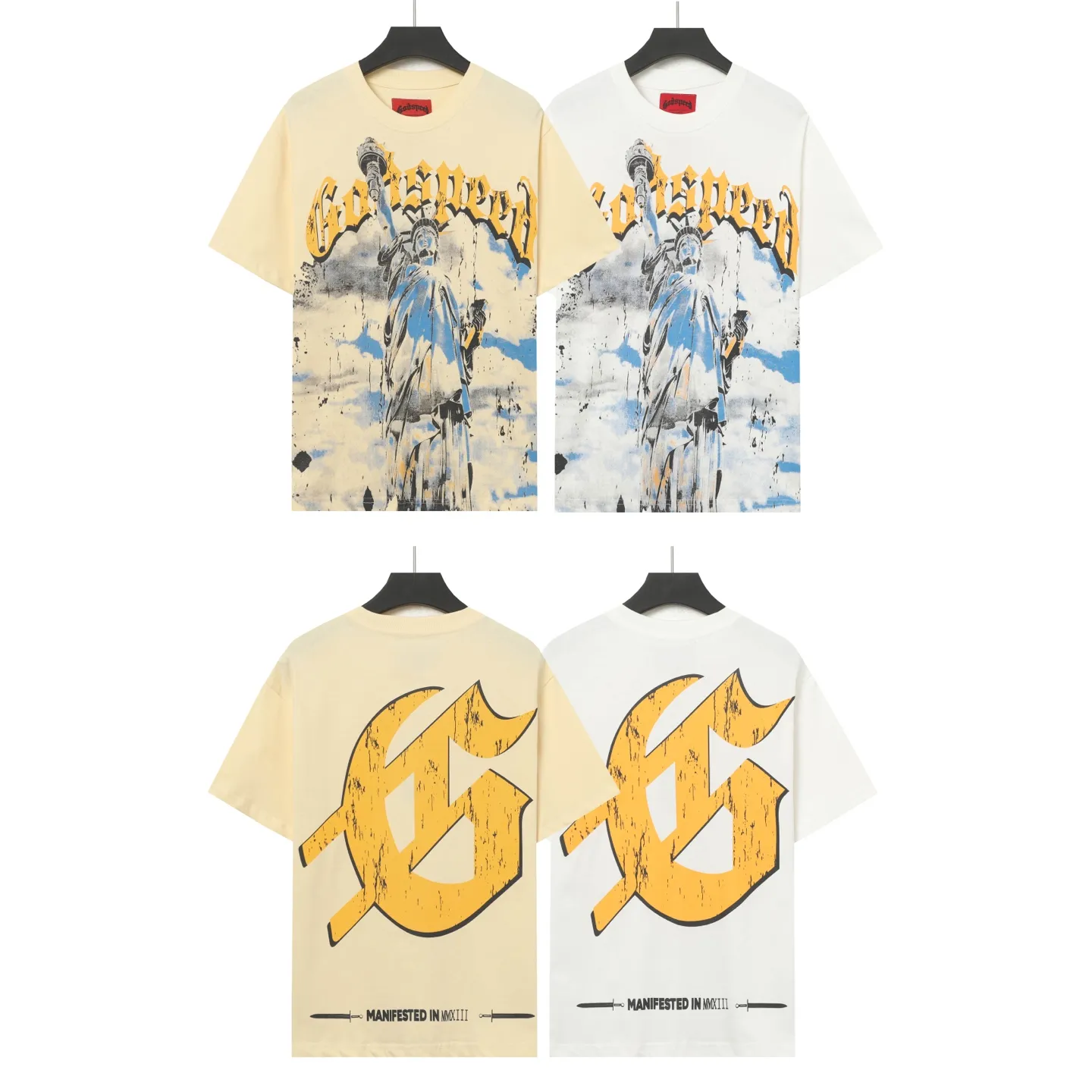 5010#apricot/white｜P104 Godspeed cross-border American rock and roll street washed retro style short-sleeved T (craft printing) fabric (fabric): 32-count combed double yarn 240 grams weight code number (size): S-M-L-XL color (colour): white, apricot,
