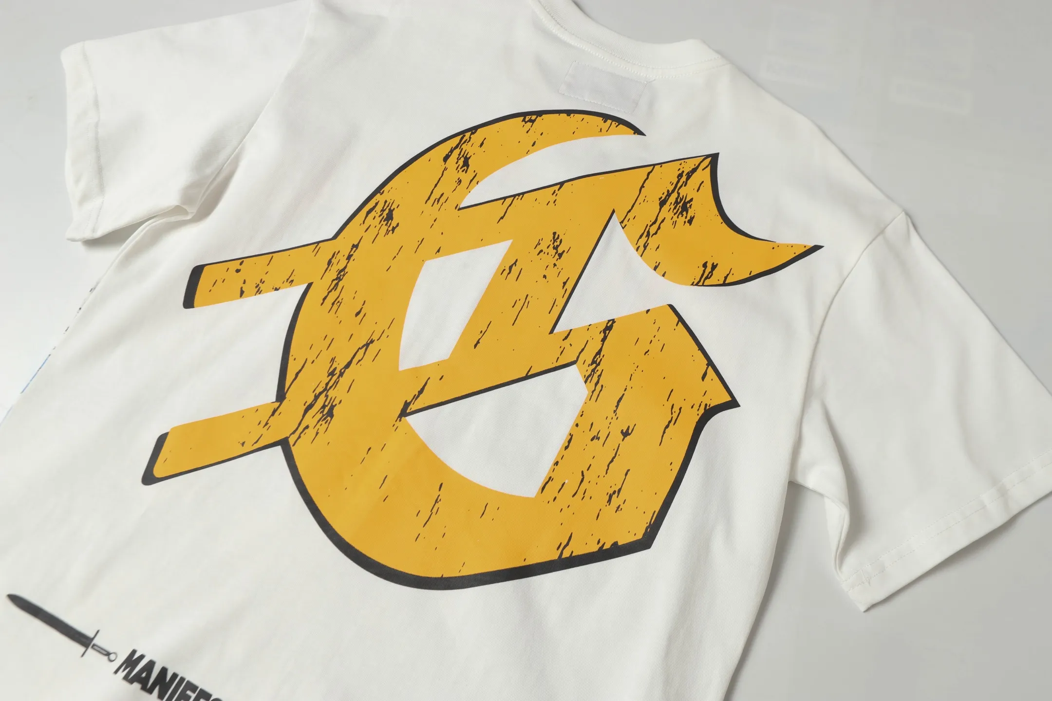 5010#apricot/white｜P104 Godspeed cross-border American rock and roll street washed retro style short-sleeved T (craft printing) fabric (fabric): 32-count combed double yarn 240 grams weight code number (size): S-M-L-XL color (colour): white, apricot,