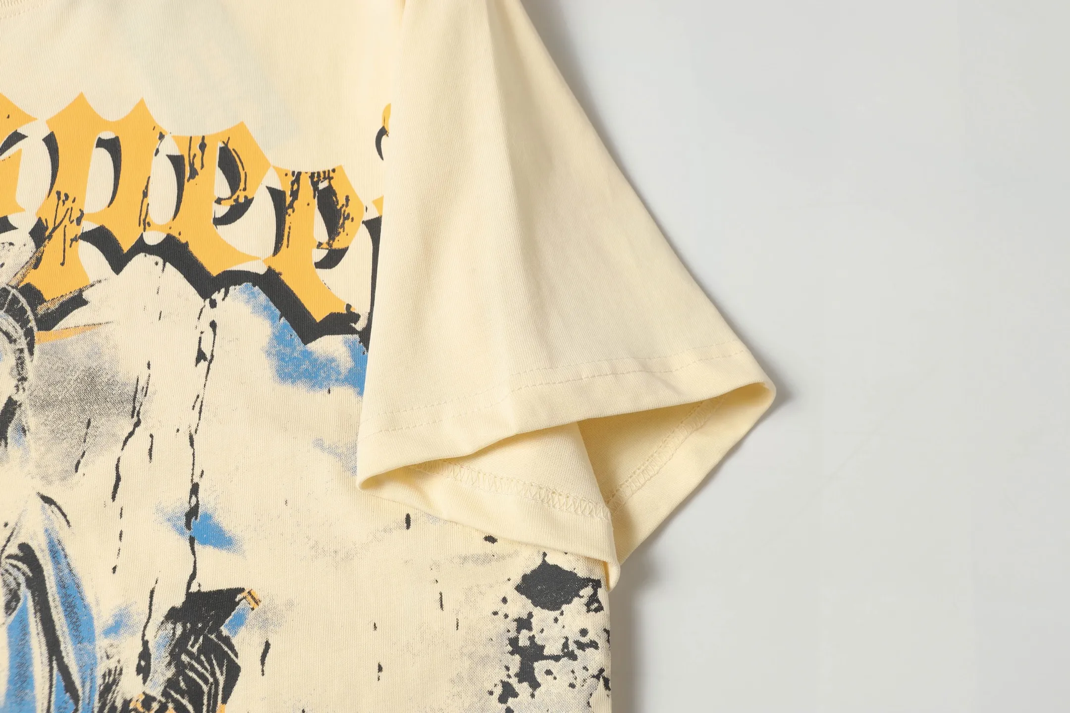 5010#apricot/white｜P104 Godspeed cross-border American rock and roll street washed retro style short-sleeved T (craft printing) fabric (fabric): 32-count combed double yarn 240 grams weight code number (size): S-M-L-XL color (colour): white, apricot,