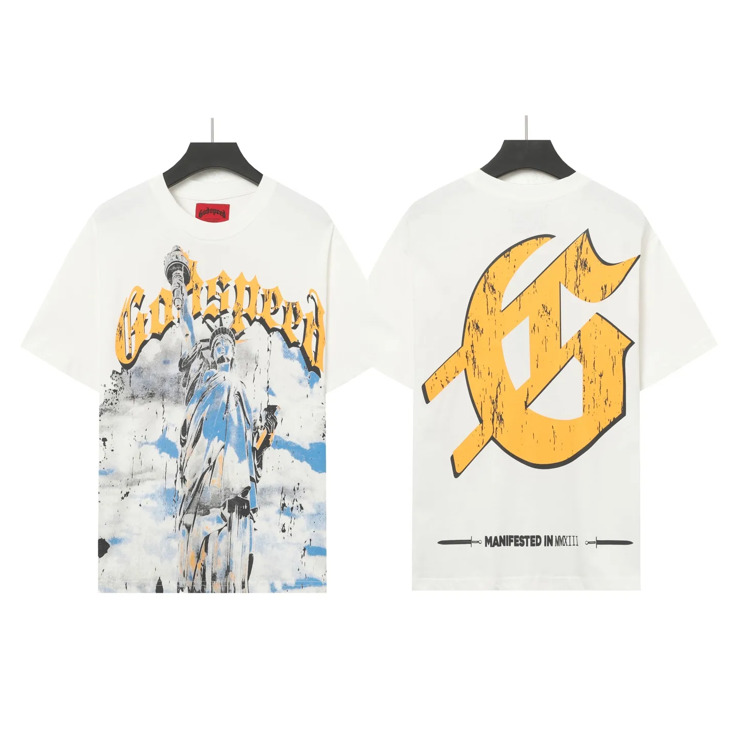 5010#apricot/white｜P104 Godspeed cross-border American rock and roll street washed retro style short-sleeved T (craft printing) fabric (fabric): 32-count combed double yarn 240 grams weight code number (size): S-M-L-XL color (colour): white, apricot,