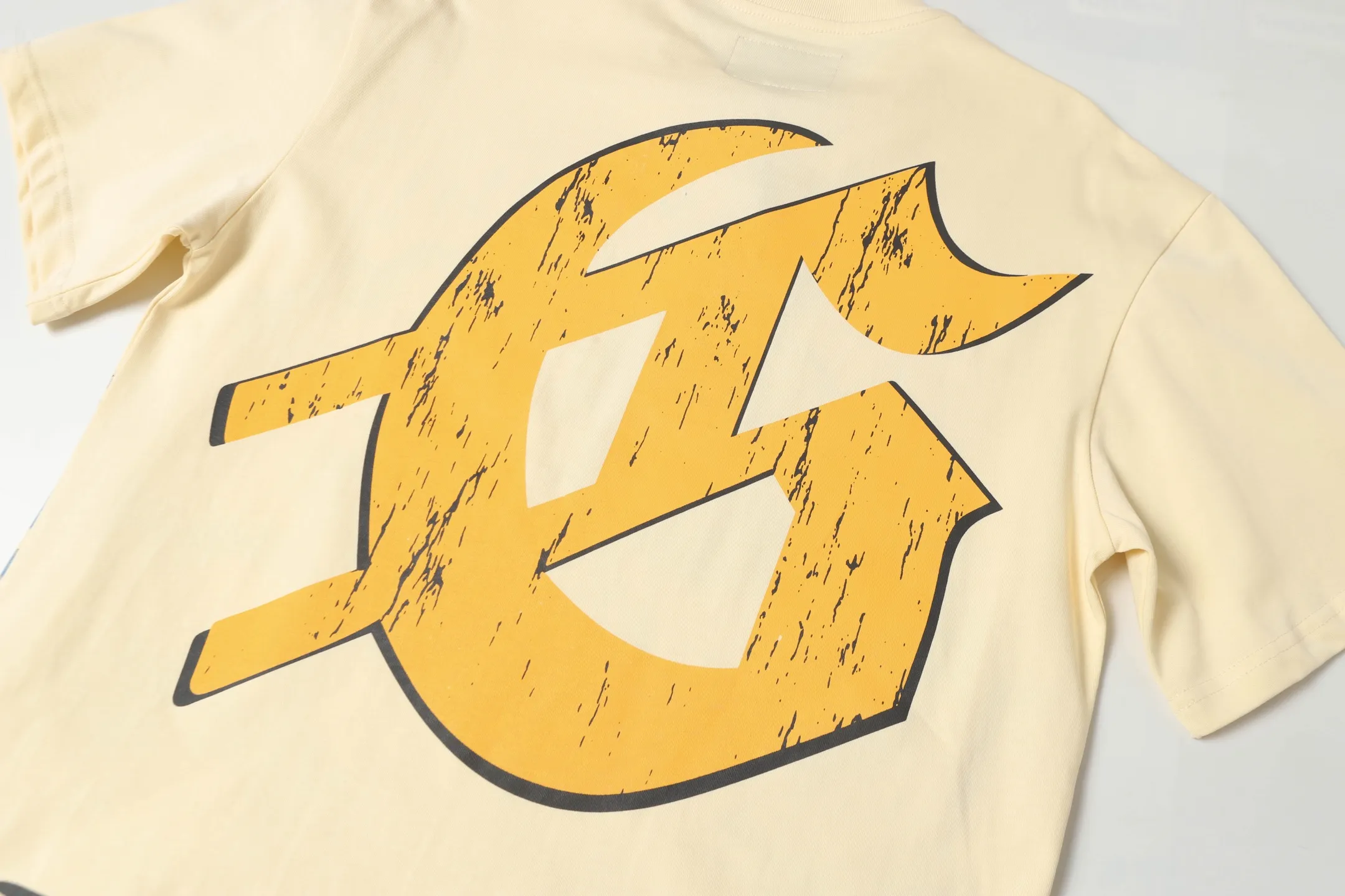 5010#apricot/white｜P104 Godspeed cross-border American rock and roll street washed retro style short-sleeved T (craft printing) fabric (fabric): 32-count combed double yarn 240 grams weight code number (size): S-M-L-XL color (colour): white, apricot,