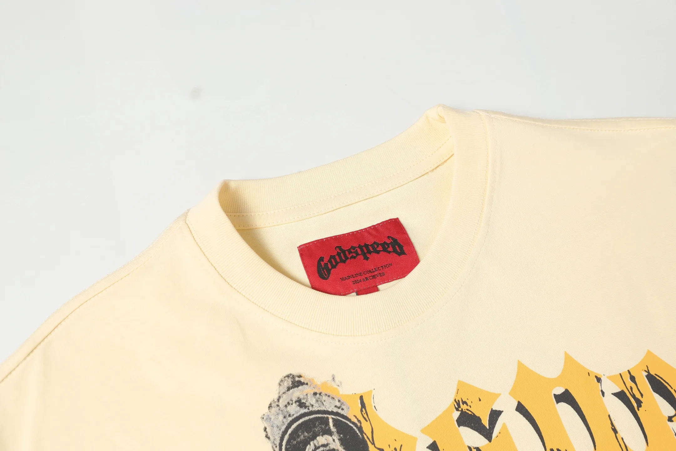 5010#apricot/white｜P104 Godspeed cross-border American rock and roll street washed retro style short-sleeved T (craft printing) fabric (fabric): 32-count combed double yarn 240 grams weight code number (size): S-M-L-XL color (colour): white, apricot,