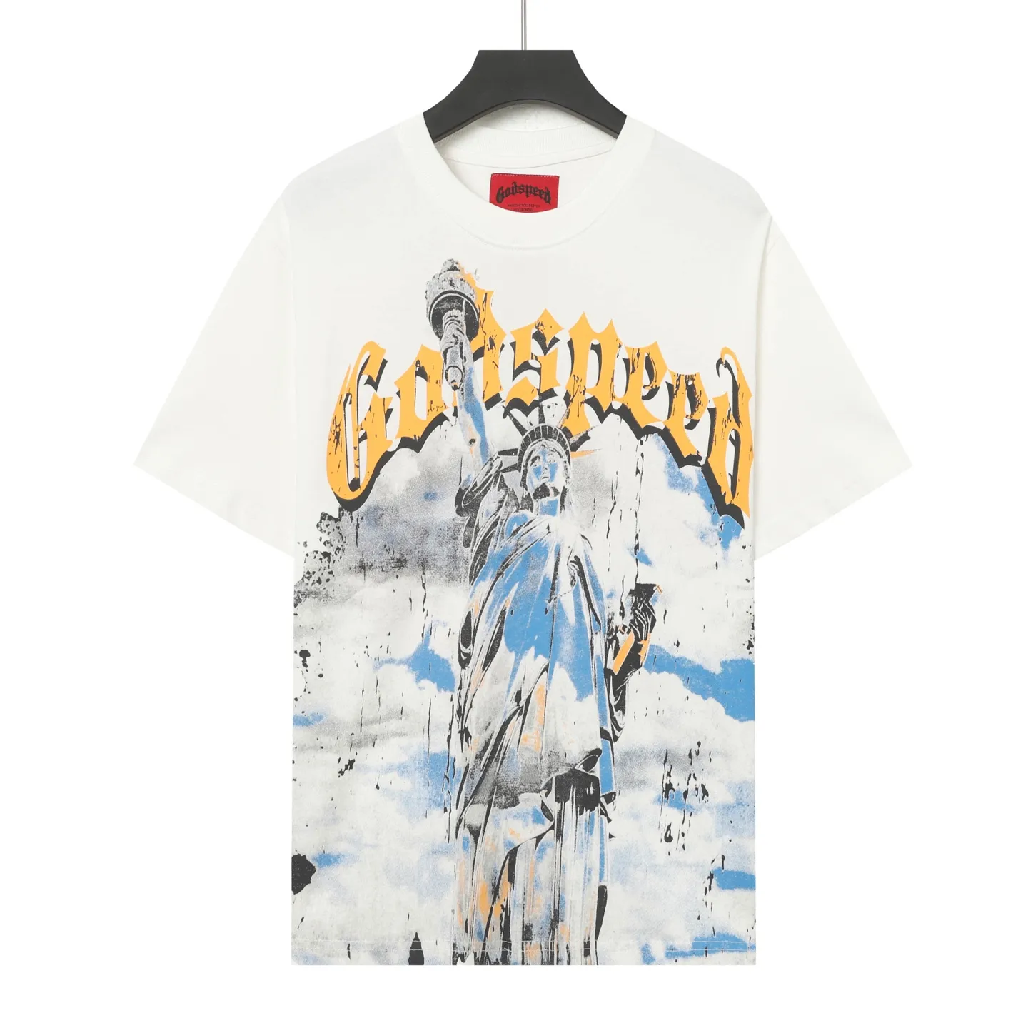 5010#apricot/white｜P104 Godspeed cross-border American rock and roll street washed retro style short-sleeved T (craft printing) fabric (fabric): 32-count combed double yarn 240 grams weight code number (size): S-M-L-XL color (colour): white, apricot,
