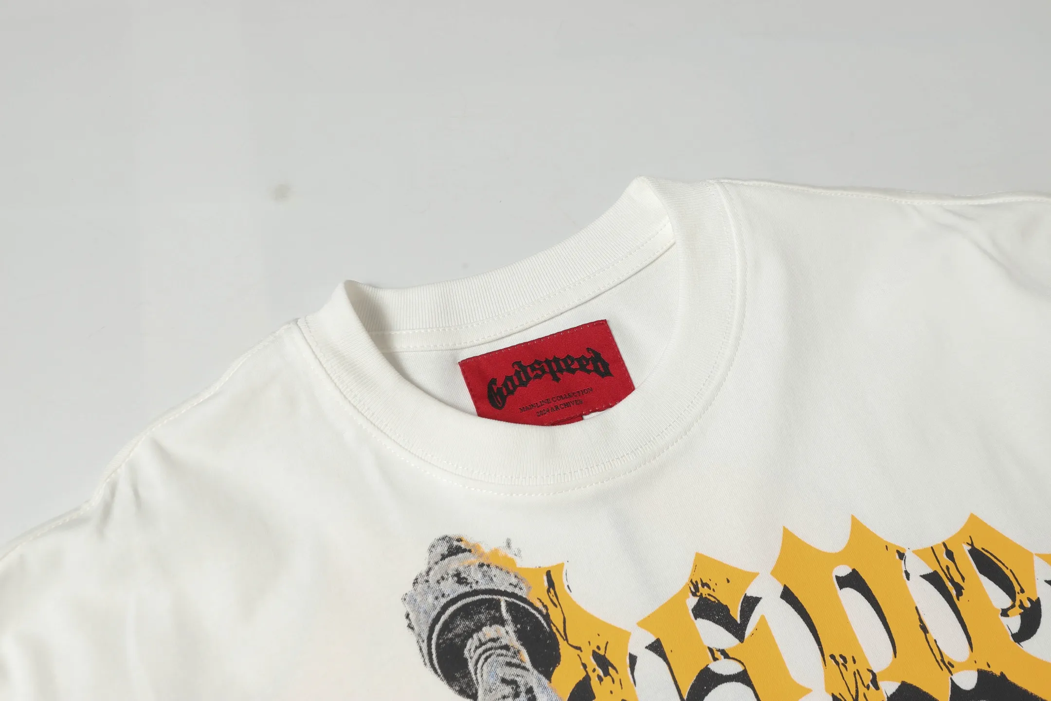 5010#apricot/white｜P104 Godspeed cross-border American rock and roll street washed retro style short-sleeved T (craft printing) fabric (fabric): 32-count combed double yarn 240 grams weight code number (size): S-M-L-XL color (colour): white, apricot,