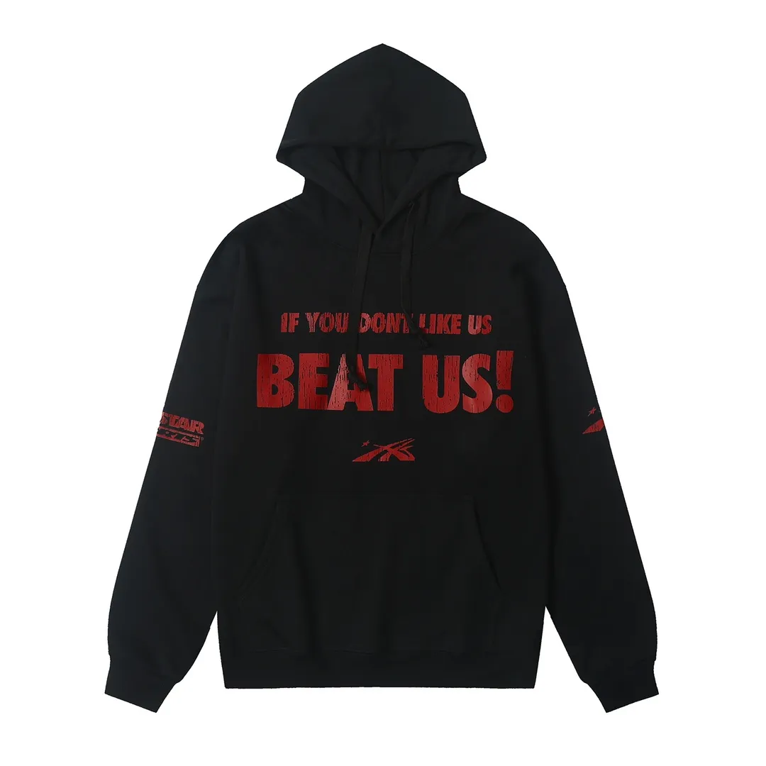 9901# P196 Ins American hip-hop trendy brand hell star letter printed high street men and women loose hooded pullover sweatshirt Color: White Black Size: S M L XL