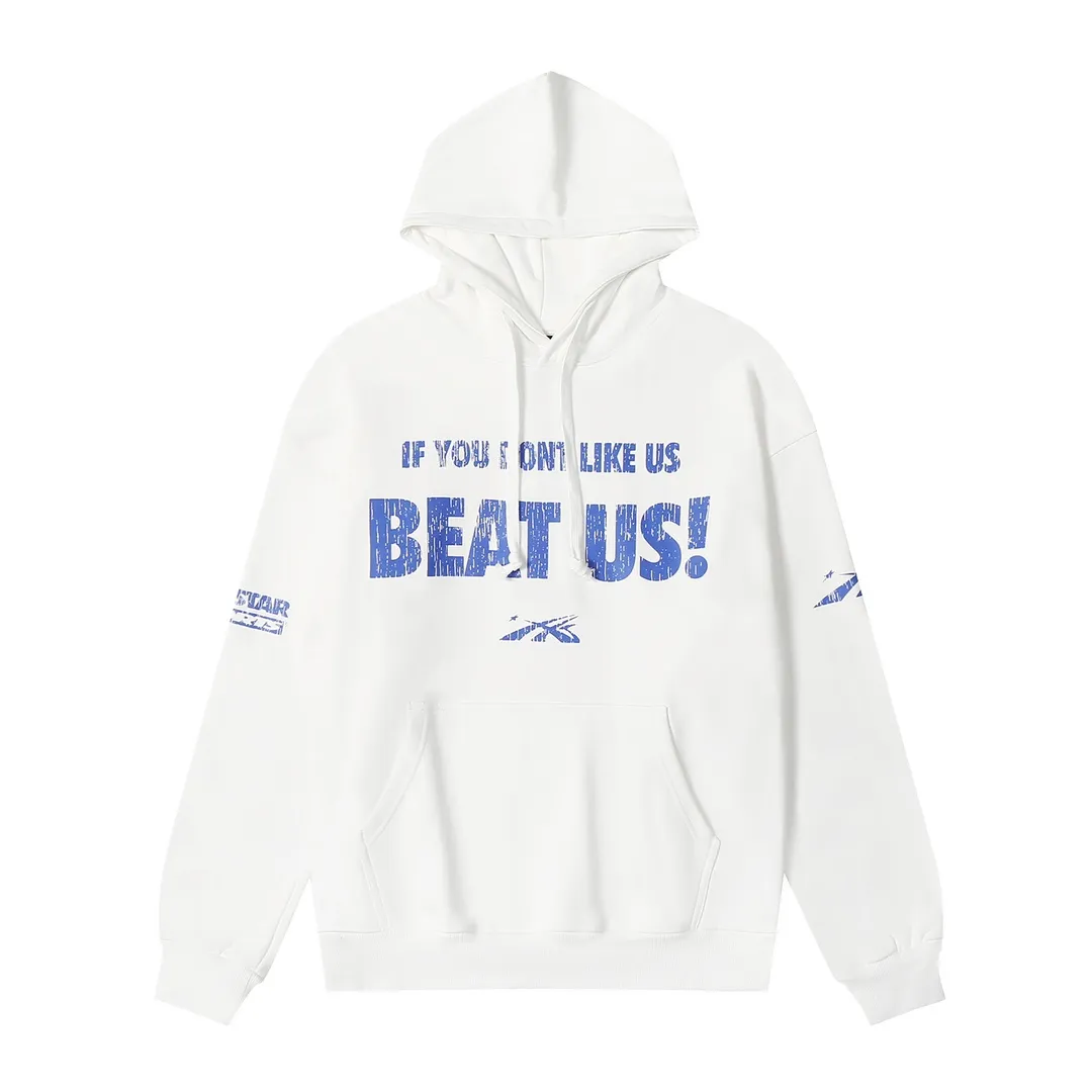 9901# P196 Ins American hip-hop trendy brand hell star letter printed high street men and women loose hooded pullover sweatshirt Color: White Black Size: S M L XL