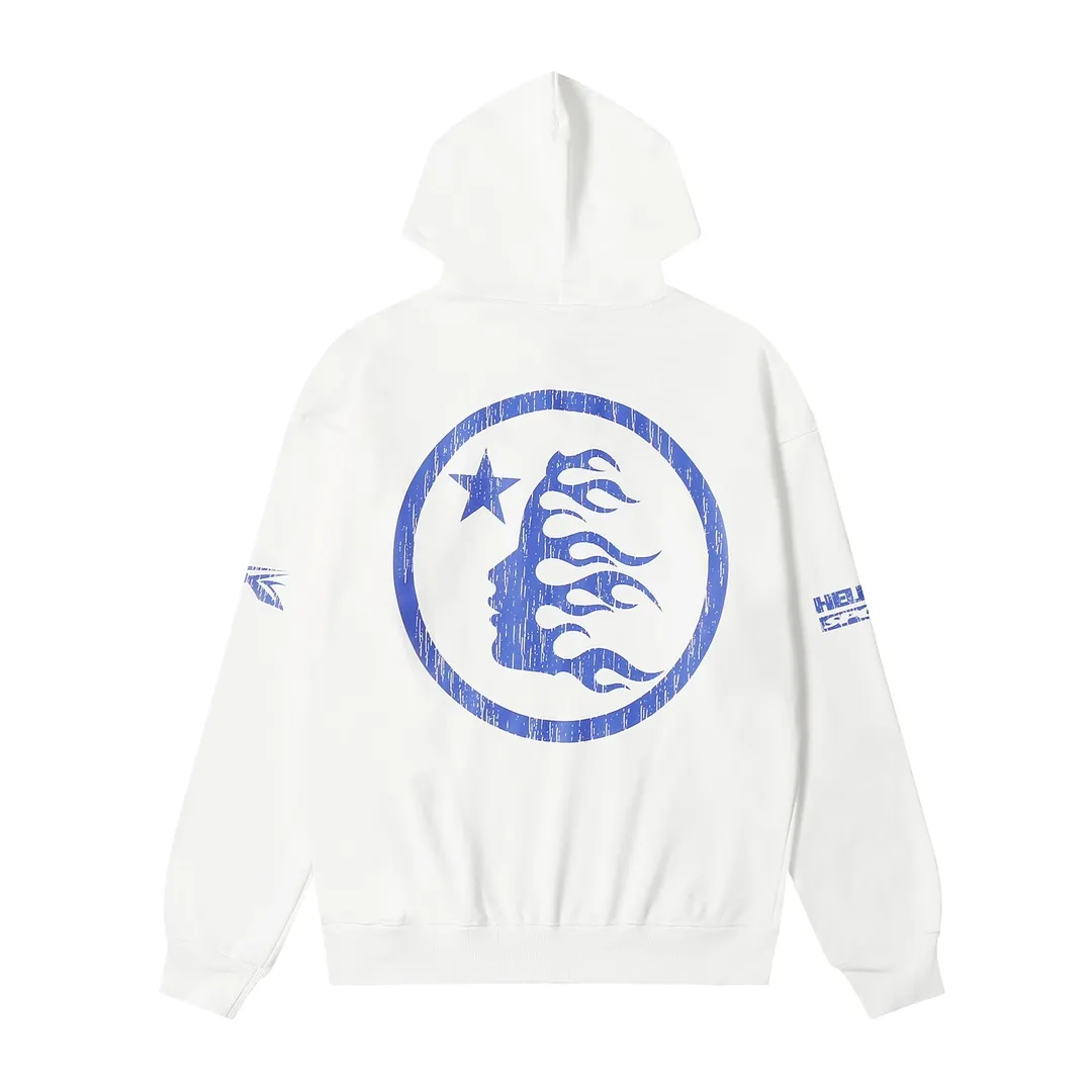 9901# P196 Ins American hip-hop trendy brand hell star letter printed high street men and women loose hooded pullover sweatshirt Color: White Black Size: S M L XL