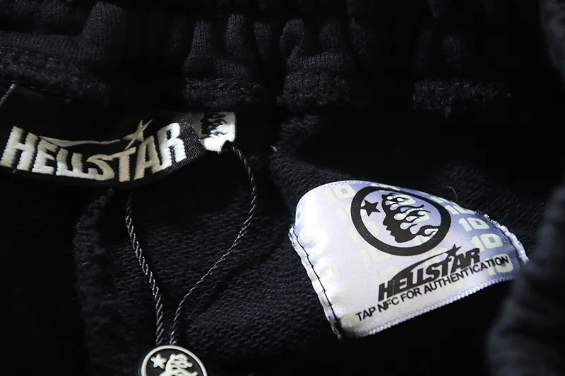 P160 790# washed black Real shot Hellstar Hellstar washed and splashed ink distressed casual shorts Fabric 380g pure cotton terry cloth Color: washed black Size: S M L XL