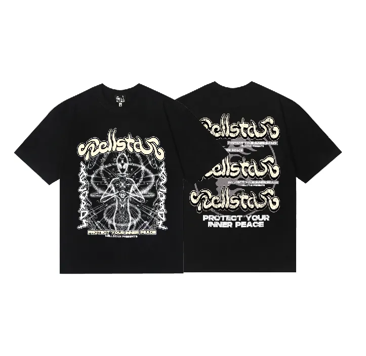 6814# P116 Hellstar American fashion high street pure cotton loose short-sleeved T-shirt Color: Black Size: S M L XL