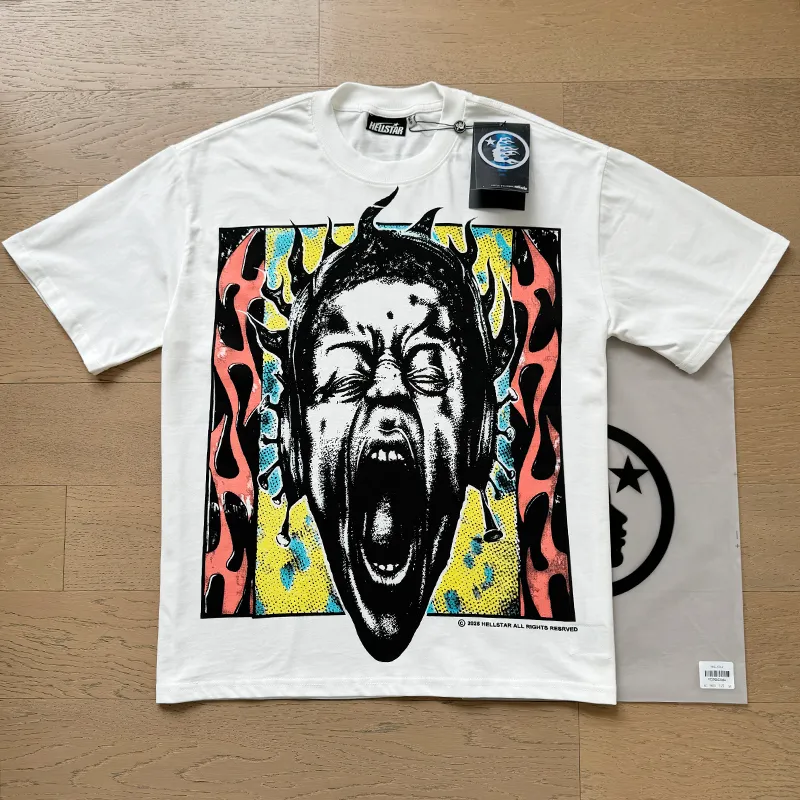 P110 5609# Real shot Hellstar Meichao high street pure cotton loose short-sleeved T-shirt Fabric: 240g 32 count fine cotton double yarn pure cotton Color: White Size: S M L XL