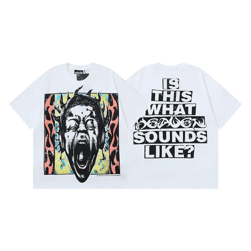 P110 5609# Real shot Hellstar Meichao high street pure cotton loose short-sleeved T-shirt Fabric: 240g 32 count fine cotton double yarn pure cotton Color: White Size: S M L XL